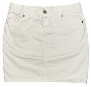 New York & Company Mini Skirt White w/ Blue Pocket Embroidery Size 8
